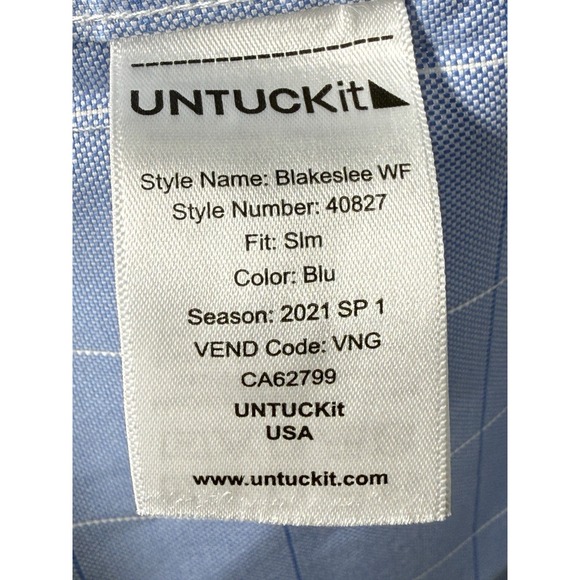 UNTUCKit Mens Large Blue White Plaid Blakeslee WF Slim Fit Long Sleeve Button Up - Picture 9 of 12